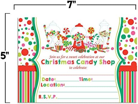 Christmas Sweet Shoppe Birthday Party Invitations with Envelopes