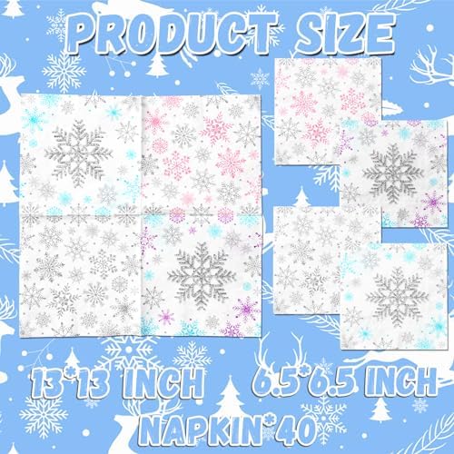 40pcs Winter Snowflake Napkins for Parties and Holidays