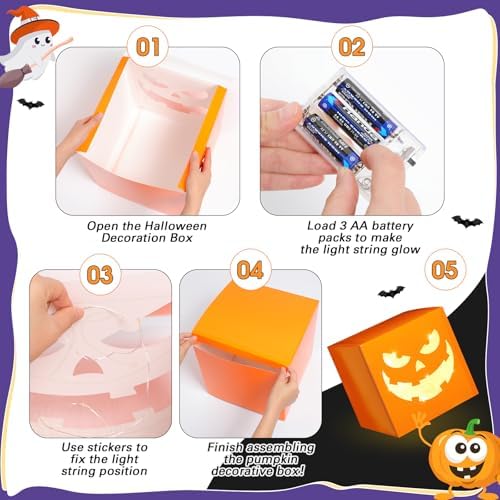Zhanmai 6 Pcs Halloween Decorative Boxes with LED String Lights