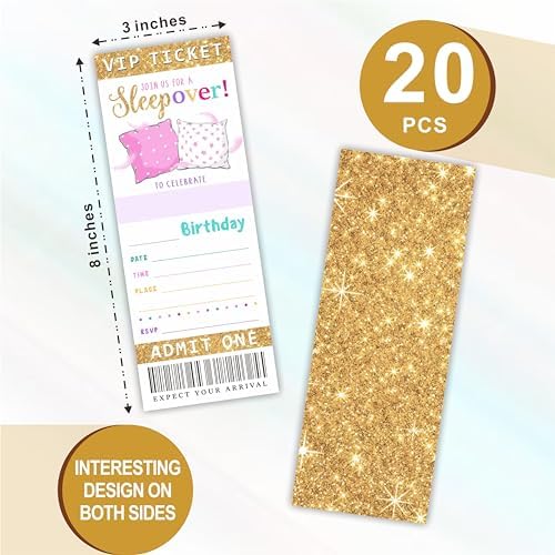 Cudwid Gold Glitter Girl Birthday Invitation Tickets 20 Pcs Double Sided