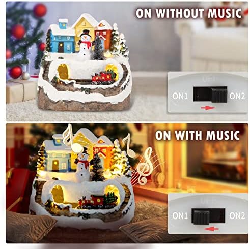Christmas Village Musical Snow Globe Resin Figurines with 8 Music Snowman