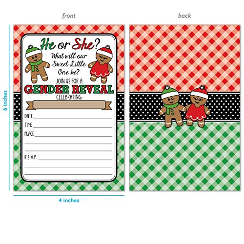 20 Christmas Gingerbread Gender Reveal Invitations with Envelopes
