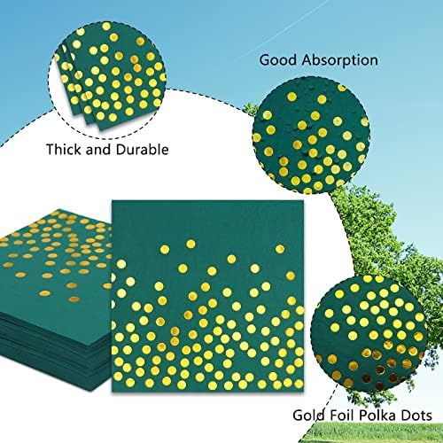 100 Pack Green and Gold Cocktail Napkins for Parties