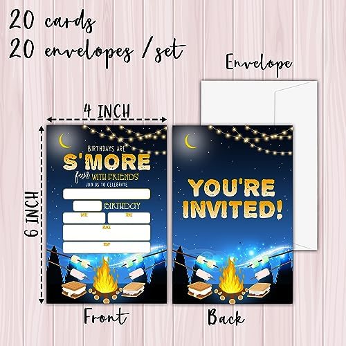 KFNER Camping Smores Birthday Invitations 20 Set
