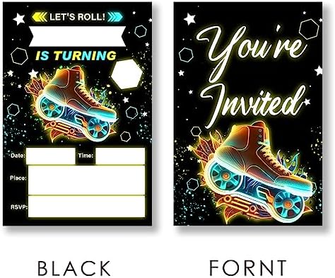EUDOSI Roller Skating Birthday Invites Set of 20 with Envelopes