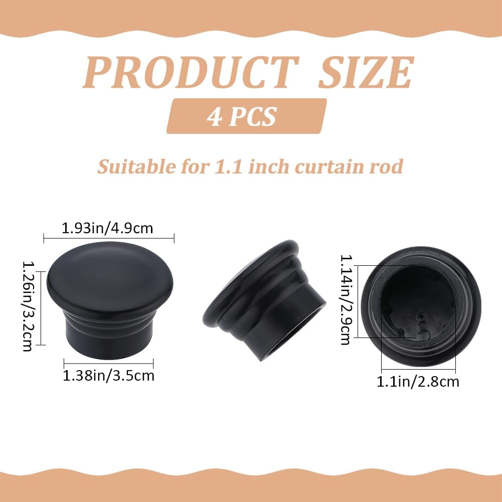 GORGECRAFT 4Pcs Black Curtain Finials Ends Caps for 28mm Rods