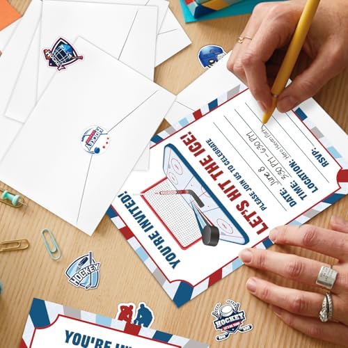20Pcs Hockey Invitations with Envelopes Stickers