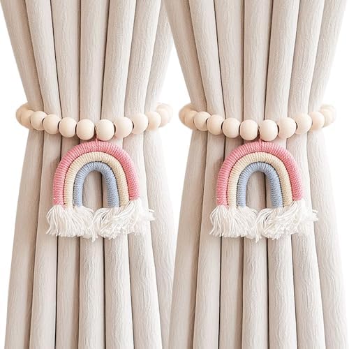 2 Pieces Wooden Beaded Curtain Tiebacks with Tassels