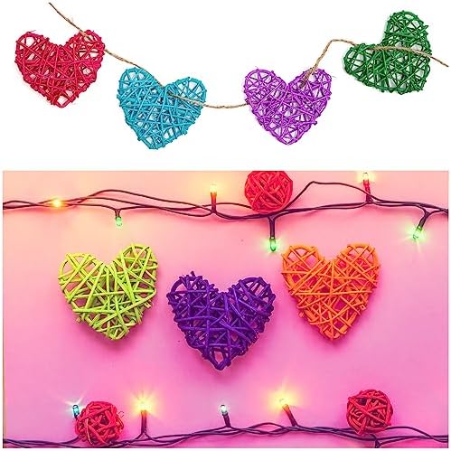 MECCANIXITY 16Pcs Heart Shaped Rattan Ball Vase Filler Coffee 236 In