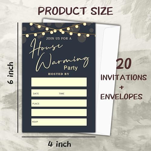 20 Home Invitation Lanterns with Envelopes Modern Housewarming Party Invite Cards Black