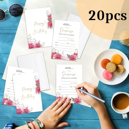 Surprise Birthday Invites with Envelopes 20 Pack