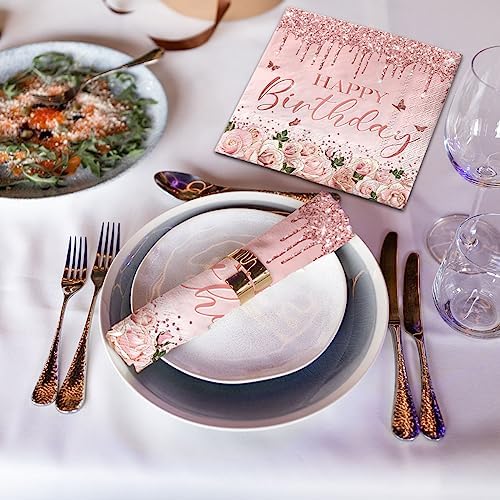 Pink Rose Gold Party Napkins 40Pcs Disposable Birthday Decor