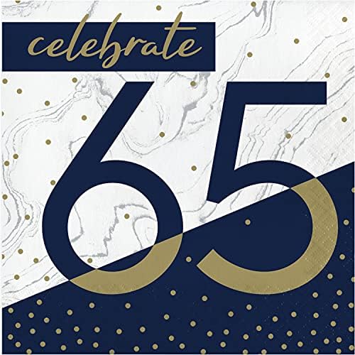 Navy and Gold 65th Birthday Napkins 16 ct