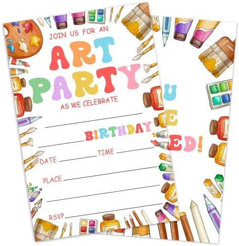Art Party Invitations with Envelopes for 20 Guests