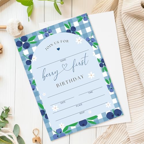 Whaline 25 Pack Blueberry Plaid Party Invitations