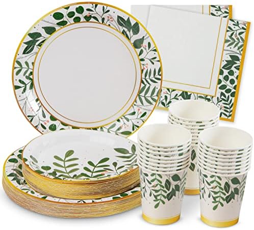 Royal Bluebonnet Greenery Paper Plates and Napkins - Set of 24
