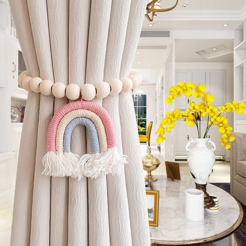 2 Pieces Wooden Beaded Curtain Tiebacks with Tassels