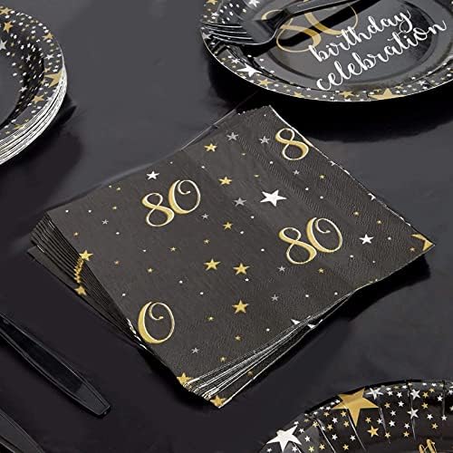Sparkle and Bash 80th Birthday Napkins Black Gold