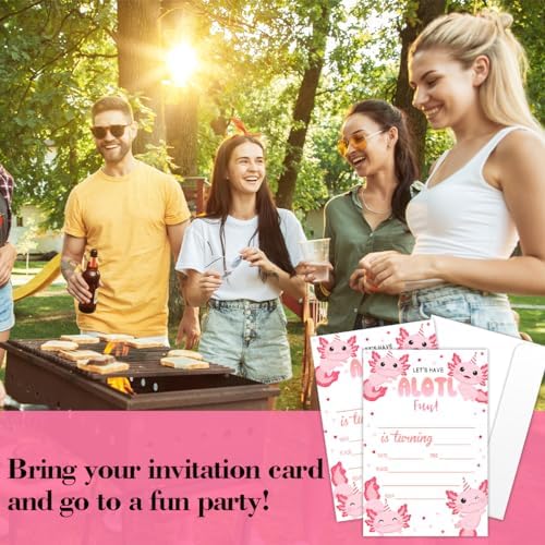 Pink Axolotl Birthday Invitations for Kids