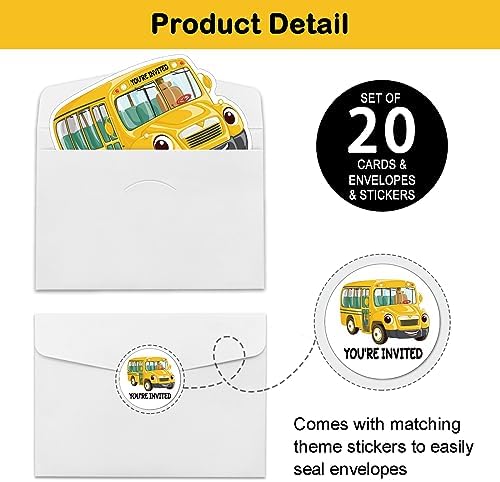REWIDPARTY 20 Pack School Bus Shaped Invitations