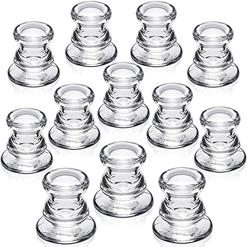 NITIME Candlestick Holders 12PCS Thick Glass for Table Centerpieces
