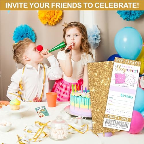 Cudwid Gold Glitter Girl Birthday Invitation Tickets 20 Pcs Double Sided