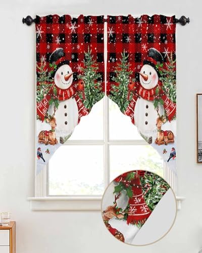 Christmas Swag Curtains Set 2 Panels 36x36 Red Black Buffalo Plaid Valance