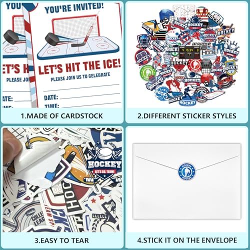 20Pcs Hockey Invitations with Envelopes Stickers