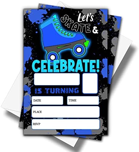 ONDTON Blue Roller Skating Birthday Invitations With Envelopes 20 Pack