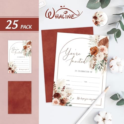 Whaline 25 Fall Invitations with Envelopes Stickers