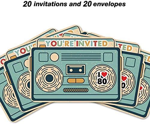 80s Birthday Party Invitations with Envelopes 20 Set