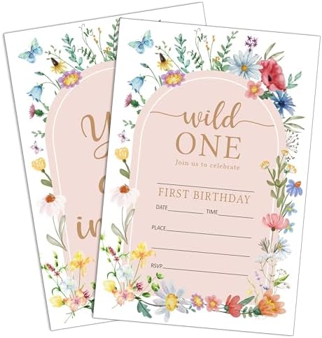 Wildflower Birthday Invitations 20Pcs 4x6 Fill-In Cards for Kids Party Supplies