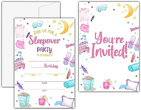 Sleepover Birthday Invitations 20 Sets with Envelopes