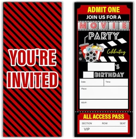 Movie Night Ticket Party Invitations Set of 20 with Envelopes