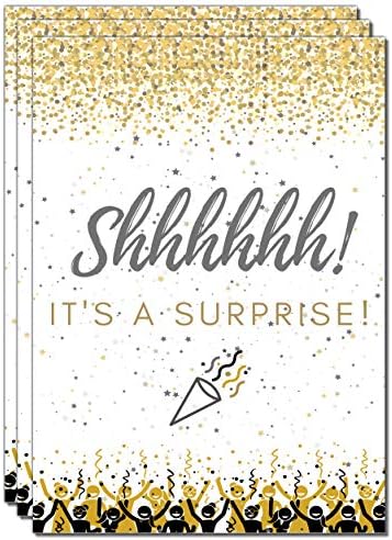 Elcer Surprise Party Invitations Black Gold 20 Count