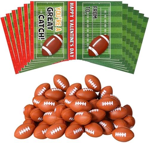 36 Pcs Kids Valentines Day Gift Cards with Foam Football Stress Balls