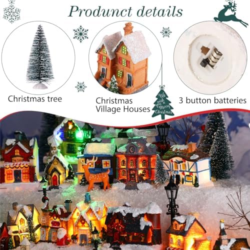 Kajaia 24 Piece Christmas Village Houses Set with LED Lights