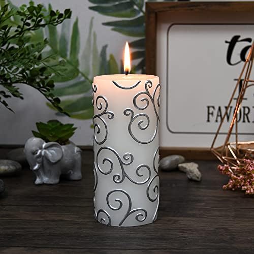 Zest Candle 6 Inch White Scroll Pillar Candle