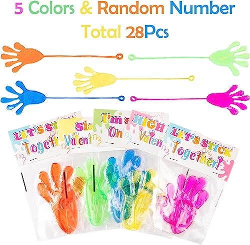 Haooryx Valentines Day Glitter Sticky Hand Cards 28 Pack