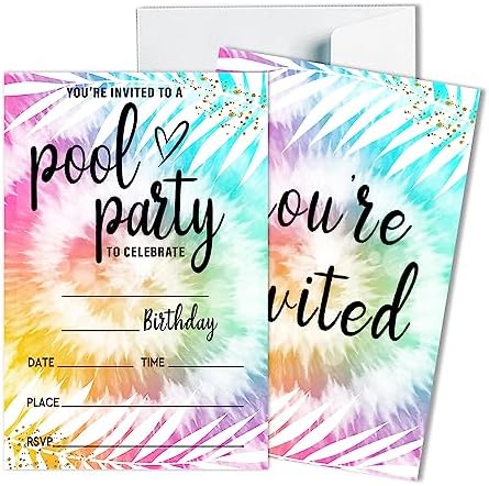 Pool Party Birthday Invitations with 20 Envelopes