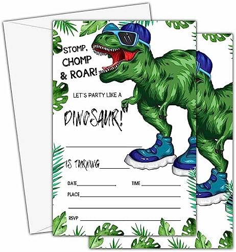 Dinosaur Birthday Invitations with Envelopes 20 Pack T-Rex Style Party Cards