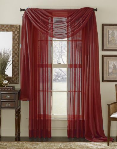 3 Piece Sheer Panel and Scarf Curtain Combo Set Burgundy