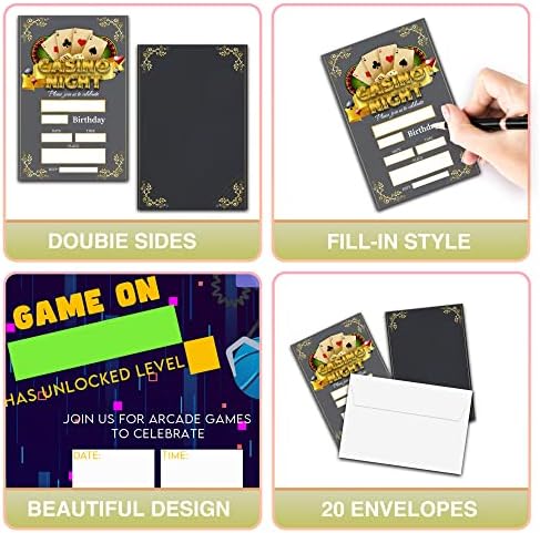 Casino Birthday Invitations with Envelopes 20 Pack