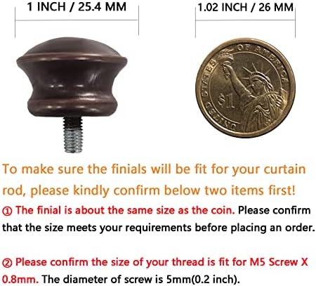 4 Pcs Plastic Curtain Rod Finials with M5 Thread