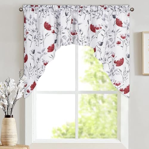 Likiyol Floral Swag Curtains Red Gray for Kitchen Bedroom Drapes