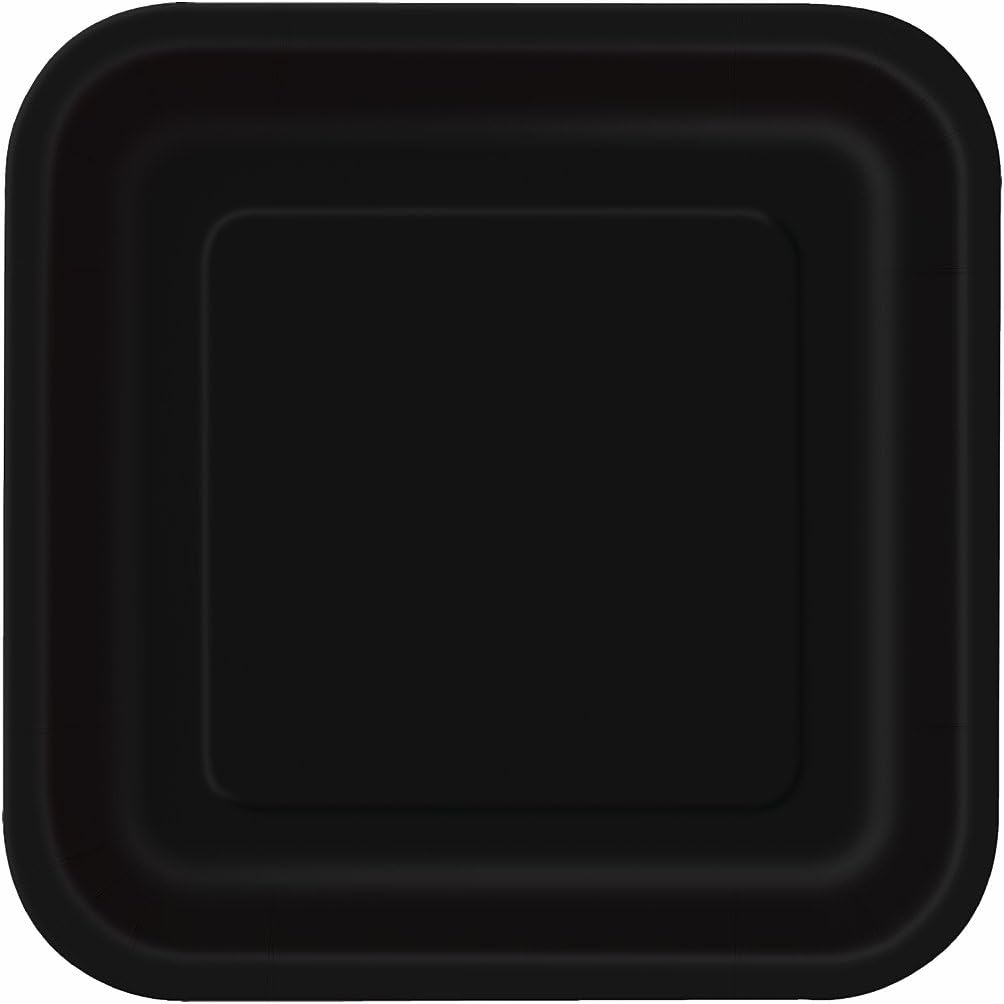 Unique Party Black Square Disposable Paper Plates 7 16 Pack