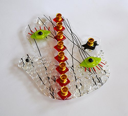 Handmade Hamsa Dove Picasso Face Glass Menorah