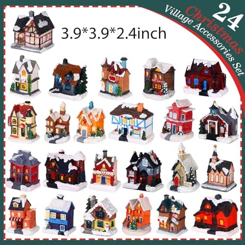 Kajaia 24 Piece Christmas Village Houses Set with LED Lights
