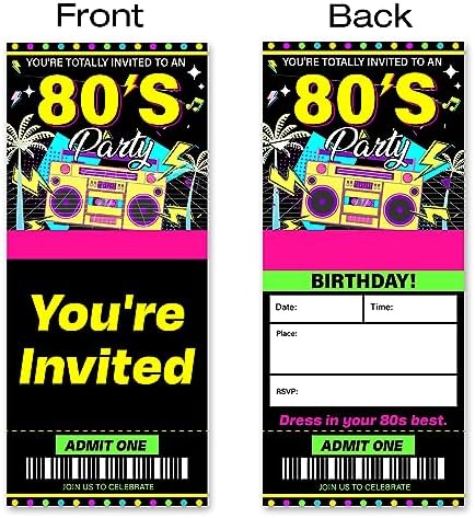 VAHATAN 80s Party Invitations 20 Pack with Envelopes