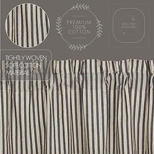 VHC Brands Ashmont Grey Ticking Stripe Farmhouse Prairie Swag Curtain Set